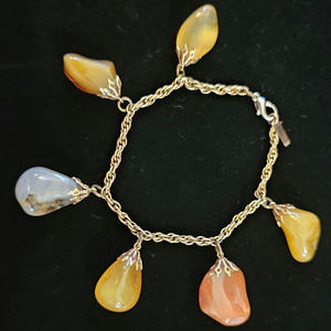 Vintage Natural Polished Agate Charm‎ Bracelet  HTF